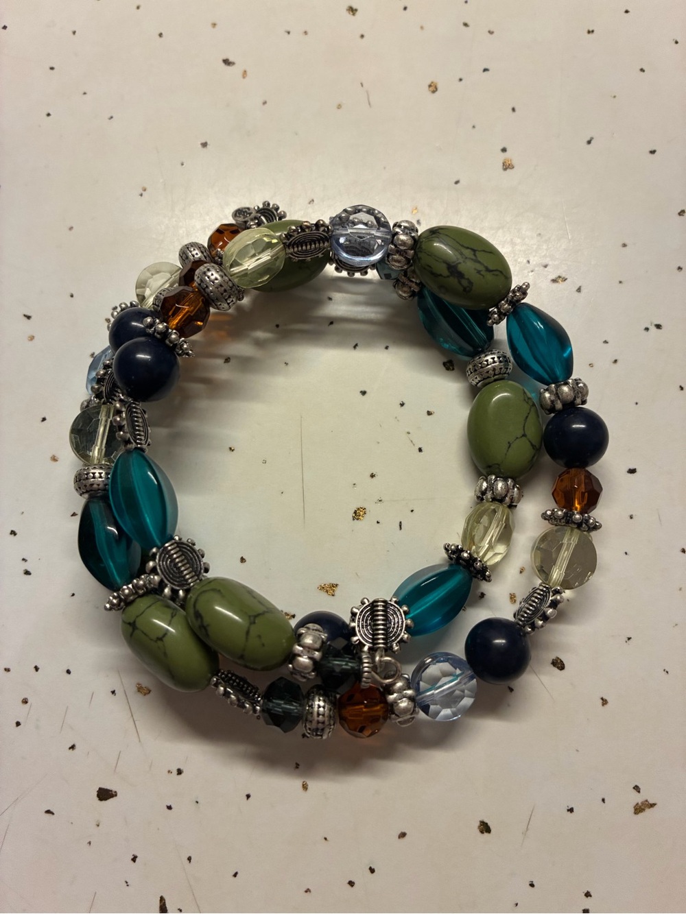 Multi-Color Beaded Wrap Bracelet with Teal & Olive Accents